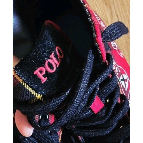 Polo Ralph Lauren Solomon Red Plaid High Top Shoes Men 7 D Tradition Punk 90’s - Picture 9 of 11